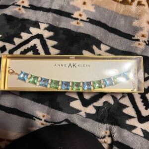 Anne Klein NIB Gold and Faceted Blue & Green Stones Bracelet